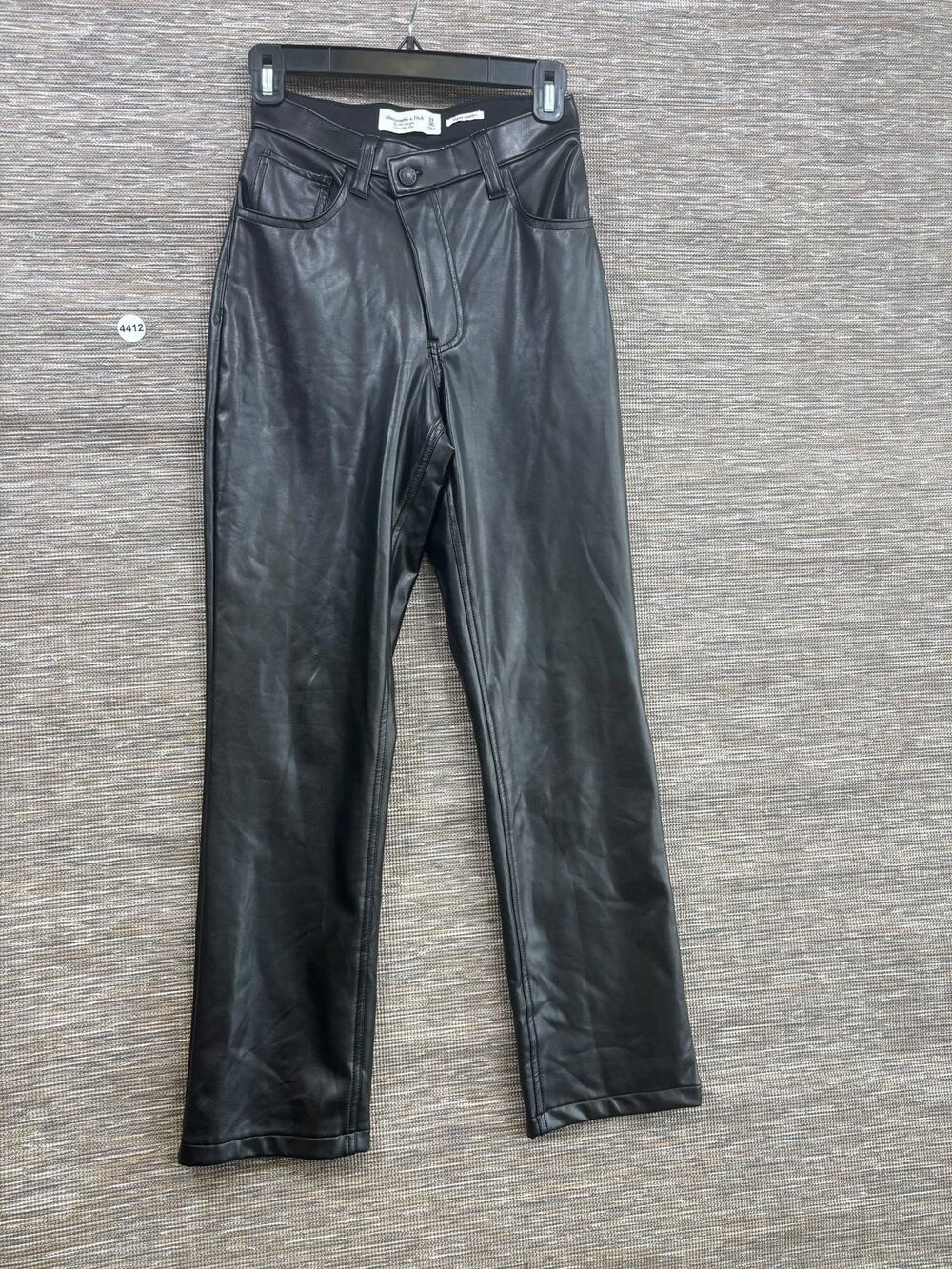 Abercrombie & Fitch Dress Pants Womens 24 Black Faux Leather Straight Leg